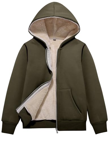 Flygo Unisex Boys Girls Fleece Jacket Hoodie Sherpa Lined Zip Up Hooded Sweatshirt Kids Winter Jackets