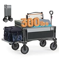 TIMBER RIDGE XXXL Bollerwagen Faltbare 300L mit Bremse Faltbarer Heckklappe Handwagen mit Seitentasche Getränkehalter verstellbarem Griff, Gartenwagen Transportwagen für Alle Gelände