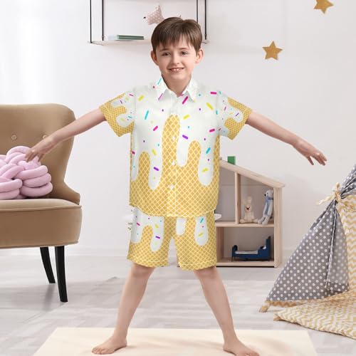 Image of Boy Shorts Sets Hawaiian Outfit Kid Summer Button Down Shirt and Short 2 Piece Sets for 3-10T