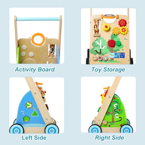 Activity Walker, Wooden Baby Walker, Toddler Push Walking Toy, Learning Activity Stroller, Sit to Stand Walker for Girls and Boys 1-3 Years Old, Great Children's Day Gift for Kids - Image 4