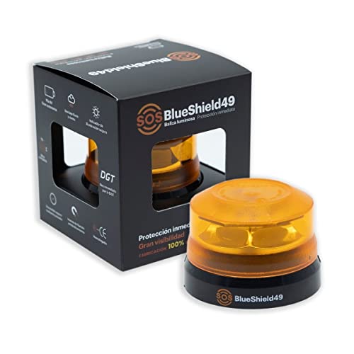 SOSBlueshield49 - Gyrophare V16 Approuvé par la DGT - Gyrophare magnétique pour Auto et Moto - Résistant à l'eau et au Vent - Lumière Visible à 2km - Fonctionne avec Pile 9V Incluse