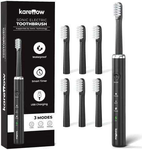 Electric Toothbrush with 6 Brush Heads - Travel Rechargeable Electric Power Toothbrushes, IPX7 Waterproof 2 Minutes Smart Timer, 4 Hours Fast Charge for 60 Days