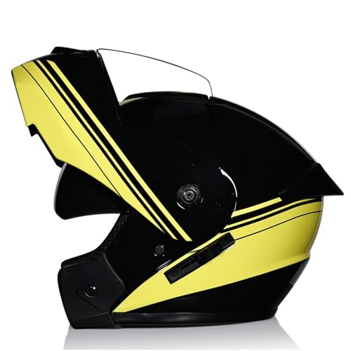 YPDOPORA Klapphelm Mit DOT, Motorradhelm, Rollerhelm, Integralhelm, Helm Mit Doppelvisier, Motocross-Helm Für Damen Und Herren, Modularer Helm,Gelb,S53~54cm