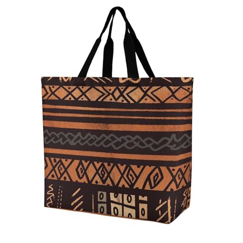 Women's Multi-Functional Shopping Bag，African Mud Cloth Tribal Printing Messenger Bag Shoulder Bag for Travel, Work, Shopping & Parties with Inner Pocket, Grocery Bag Lightweight & Water-Resistant