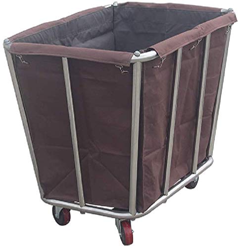 asdchZen Movable Trolleys, Household Serving Cart Laundry Sorter Rolling Cart With Wheels Bag, Hotel Cleaning Collector Service Trolley,Brown,90 * 65 * 80Cm