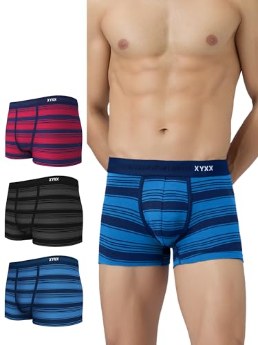 Image of XYXX Men's Streax Super Combed Cotton Regular Fit Striped Trunks with No Marks Waistband