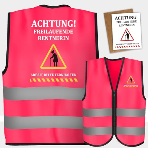 Giftota Ruhestand Geschenk Frauen, Rosa Rentnerin Weste mit Grußkarte