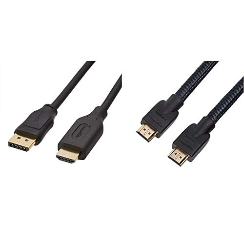 Amazon Basics Uni-Directional DisplayPort to HDMI Display Cable - 15 Feet & Nylon-Braided 4K, 18Gbps HDMI to HDMI Cable, 15 Feet