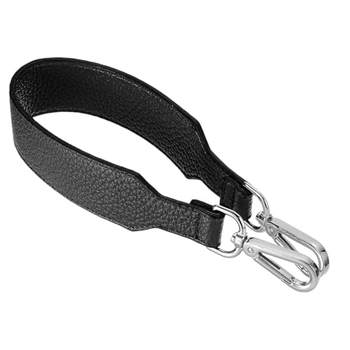 sourcing map PU Leather Purse Handles Replacement Short Strap Clutch Bag Handle with Clasp for Handbag Cross Body Wallet Briefcase, 41x3.6cm, Litchi Black Silver Buckle