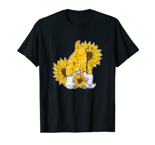 Gnomo Girasol Hippie Corazón Diseño Gnomos Flor Mamá Papá Camiseta