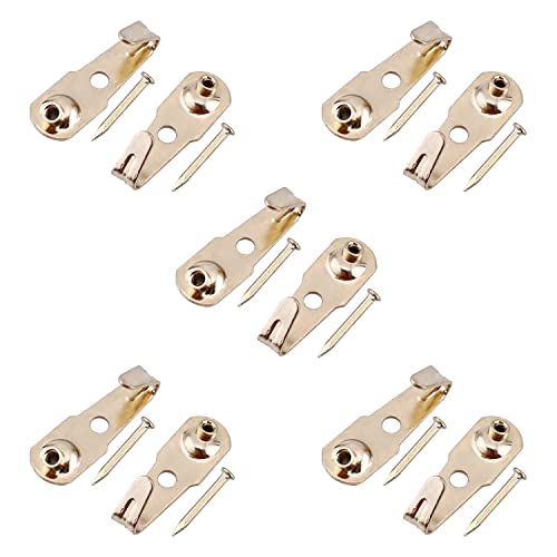 Image of Picture Hangers 0.8mm Thick Picture Hooks with Nails Professional Picture Hanging Kit, for Office Pictures Clock House Decoration Wall Mounting Brass Tone 30pcs