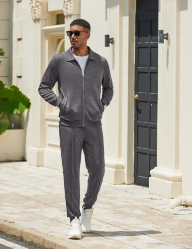 COOFANDY Men's Athletic Tracksuit Jogger Sweat Suit Full Zip Dark Gray Sweatsuit Fashion 2 Piece Lounge Long Sleeve Sets — view 3