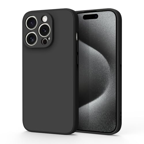 Capa de silicone para iPhone 15 Pro de 6,1 polegadas, capa de silicone líquido fino antiarranhões à prova de choque para iPhone 15 Pro, capa preta