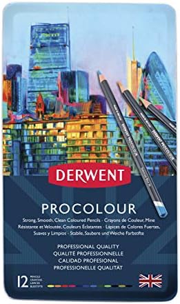 Derwent Procolour Pencils Set Of 12 In Tin, 4mm Round Core, Premium Core Strength, Smooth Texture, Ideal For Fine Art Drawing & Colouring, Professional Quality, 2302505