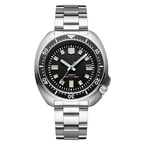 Montre de plongée automatique pour homme Turtle Clean Cadran noir sans additif NH35A Saphir synthétique, Montre de plongée