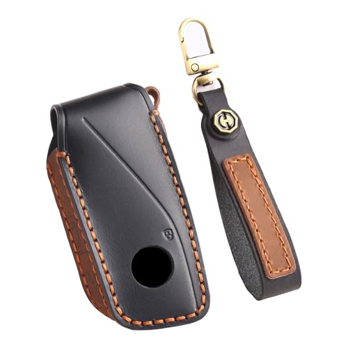 TECART Étui de protection pour clé de voiture - Compatible avec BMW I7 X7 G07 LCI IX I20 X1 U11 7 G70 G09 XM U06 G81 M3 2023 - En cuir - 4 boutons, Noir , 4 Tasten