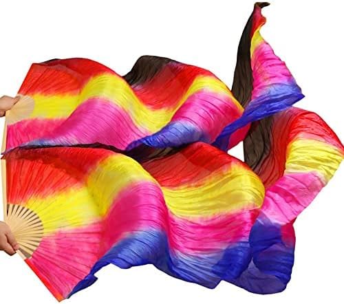 WTQZFRNSB Real Silk Belly Dance Fan, Chinese Dance Fan Veil, Silk Belly Dance Fan,National Dance Dancing,1 Pair Handmade Dyed Silk Dance Veils Silk Fans/13193