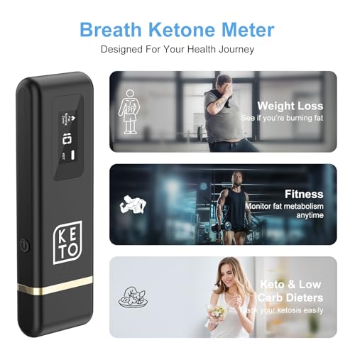 Ketone Atemmessgerät mit Speicher für 64 Messwerte, Wiederaufladbarem Hochpräzisionssensor, Ketone Tracker für Keto, Low-Carb & Fasten –Ketone Meter Verfolgen Sie Ihren Ketose-Fortschritt ganz Einfach
