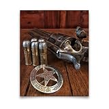 'Texas Ranger Badge, Bullets & Revolver' Wall Art Print - 8x10' Western Military Print For Home Decor, Office Decor, Man Cave Decor. Great Collectible for Lawmen & Outlaws. Unframed