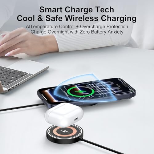 Image of for iPhone 17e Mag-Safe Charger 2 Pack 15W Magnetic Wireless Charger Fast Charging Pad for iPhone 17 16 15 14 13 12&Airpods Pro 4 3,15W Wireless Charger Android USB-C /A for Google Pixel 10a Galaxy S26