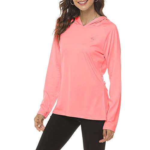 JINSHI Women’s Sun Protection Hoodie T-Shirts Active Long Sleeve Shirts Quick Dry Hiking Shirts(M,Light Orange)
