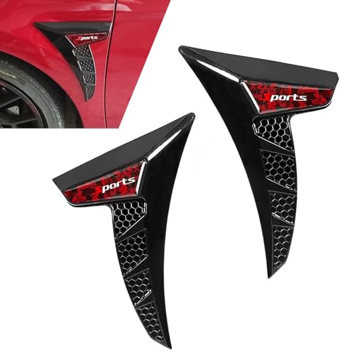 Qurbuns 2 PCS Car Side Fender Vents, TPU Shark Gill Spoiler Air Flow Intake Hole Grille Decal, Car Side Fender Vent Decor Covers with Sports Logo, Cool Exterior Modified for Most Cars (Red)