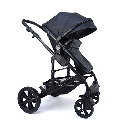 Pixini California Kinderwagen (3in1 Megaset mit Babyschale Kunstleder schwarz)