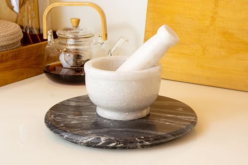 Image of B.R. & Sons 4 Inch White Marble Mortar and Pestle Set | Stylish Imam Dasta, Ohkli Musal for Spices & Herbs - Available in Various Shapes & Colors (WHITE POLISHED 4 INCH)