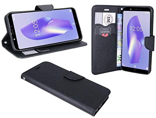 cofi1453® Buch Tasche Fancy kompatibel mit BQ Aquaris C Handy Hülle Etui Brieftasche Schutzhülle mit Standfunktion, Kartenfach Schwarz