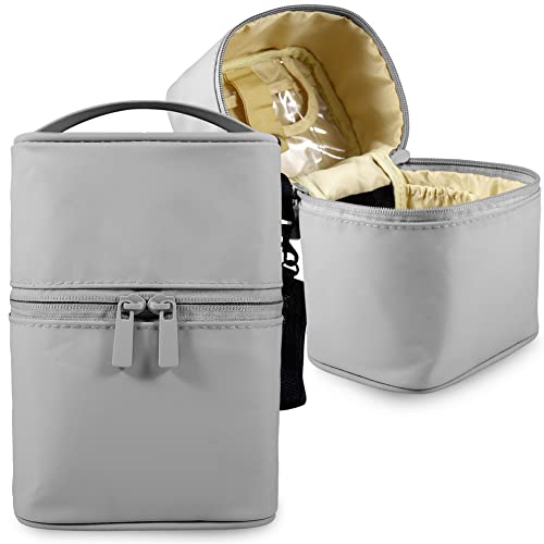 Makeup Bag Travel Cosmetic Bag Small Makeup Brush Holder Organizer Cute Portable Artist Toiletry Storage Bag Cosmetics Case for Women Girls,Gray