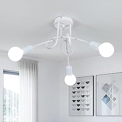 Lamparas De Techo Baratas Aki Delaveek Lamparas de Techo Dormitorio, Plafon Techo Hierro Vintage E27, Lámparas de Araña 3 Luces, Artístico de Líneas, Curvas en Espiral para Pasillo Cocina Salón (Blanco, Sin Bombillas)