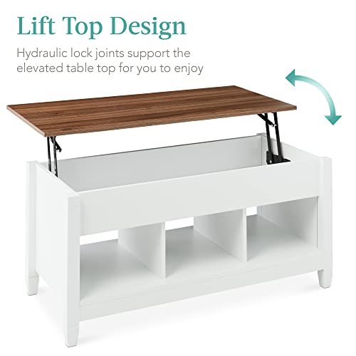 Best Choice Products Lift Top Coffee Table Hidden Storage Coffee Table, Wooden Dining Coffee Table, Accent Table Furniture For Living Room, Display Shelves - White/Brown #TOP1