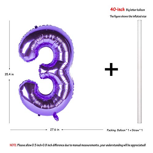 Image of 40 Inch Purple number Helium Foil Birthday Party Digit Balloons (Purple 3)