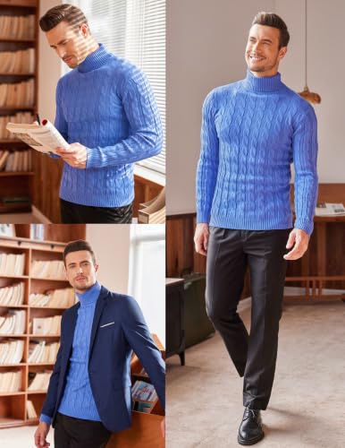 Image of COOFANDY Men's Slim Fit Turtleneck Sweater Casual Twisted Knitted Pullover