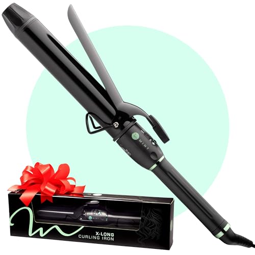 MINT Professional Extra Long Hair Curling Iron 1 1/2 inch | 2-Heater Ceramic Barrel That Stays Hot | 1.5 Inch Hair Iron Curler for Beach Waves | Travel-Ready International Dual Voltage