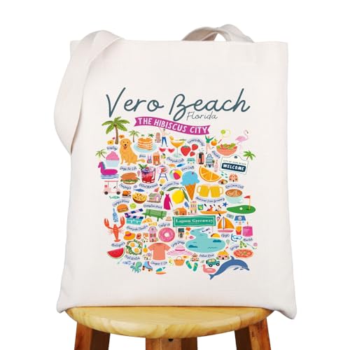WZMPA Florida Vero Beach Travel Tote Bag Vero Beach Holiday Merch Vero Beach Themed Grocery Bag Vero Beach Souvenir Gift (Vero Beach TG)