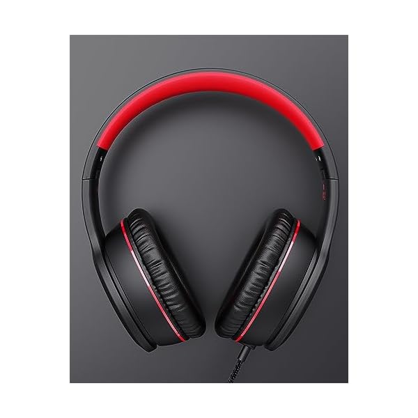 Wired Headphones with Microphone, K16 On-Ear Headphones for Kids with 3.5MM Jack, Foldable Stereo Bass Headphones for Teens School Amazon Kindle, Fire, Chromebook, Tablet(Black Red) - Image 3