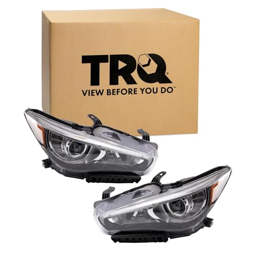 Image of TRQ Driver and Passenger Side Headlight Assembly Set Compatible with 14-17 Infiniti Q50 without Adaptive Headlights LED Only