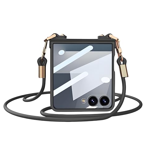 Coque Galaxy Z Flip 7 antichoc noire pour éviter les rayures d'écran avec dragonne