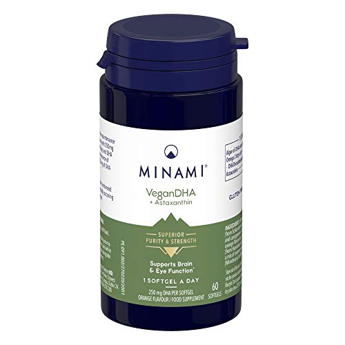 Plant-Based Omega 3 from Algae - Minami - VeganDHA + Astaxanthin - High Concentration of DHA from Algae Oil - 60 Softgels