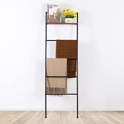 Sunexinlo Blanket Ladder Towel Ladder, Wall Leaning Metal Blanket Ladders with Shelf for The Living Room, Black Towel Ladder Rack for Bathroom