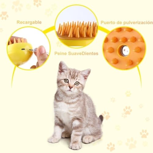 3 Em 1 Escova A Vapor Para Gato -Autolimpante- Escova de Massagem- Removedor De Pêlos- Penteador de