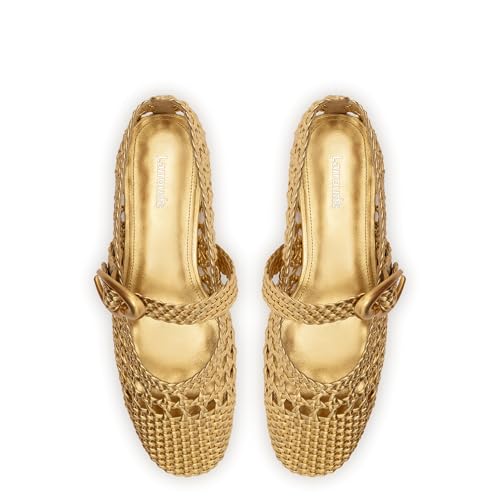 Verona Macrame Ballet Flat In Gold Metallic Leather3