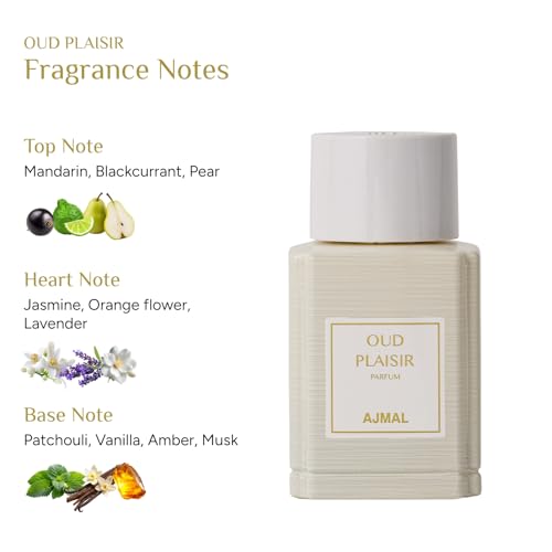 Image of Ajmal Oud Marquis Oud Plaisir Eau de Parfum for Women, 3.4 fl oz | Rich oud-floral women's EDP by Ajmal. Indulgent, long-lasting luxury. Crafted in Dubai, made in France.