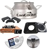 CanCooker Camping Cookware | Butane Stove with Portable Grill Top Conversion, Steam Cooker, Pot Rack, Handle Cover