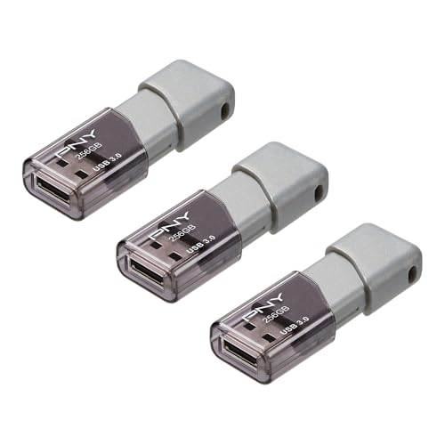Image of PNY 256GB Turbo Attache 3 USB 3.0 Flash Drive 3-Pack - Grey, P-FD256X3TBOP-MP, 100MB /s, Light-Weight Durable - Data Storage and TransferPack of 20