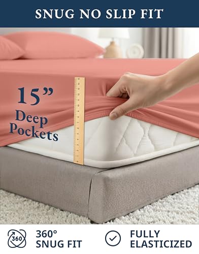 Image of LANE LINEN 100% Organic Cotton Fully Elasticized King Sheet Set, Low Pilling Fade Resistant Machine Washable Naturally Cooling King Bedding Set, Mercerized Soft & Comfy Cotton Sheets - Rose Dawn