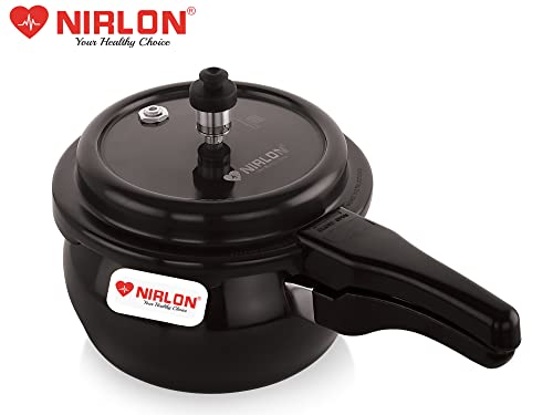 Image of NIRLON Induction Base Hard Anodized Aluminium Outer Lid Handi Pressure Cooker, Glossy finish, Black, 3 Litres