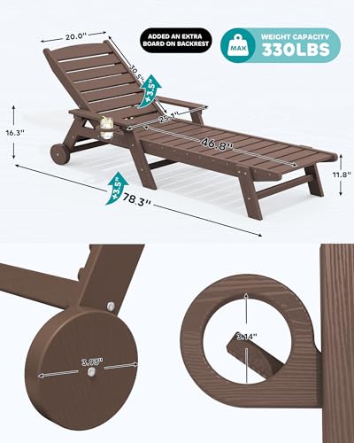 image for SERWALL Patio Chaise Lounge Chair, 78'' Long HDPE Outdoor Lounge Chair