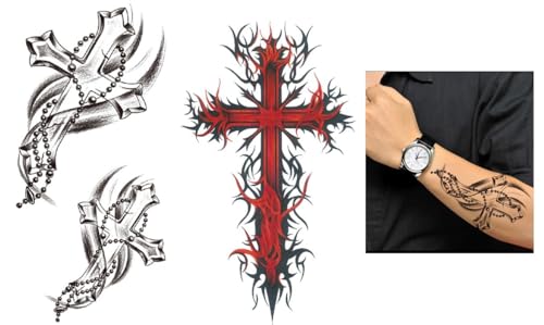 2 fogli di tatuaggi temporanei a croce tatuaggi finti tatuaggi religiosi XQB273 995